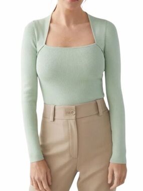 & Other Stories Long Sleeve Tubular Neck Slim Fit Knit Top Small Mint Green